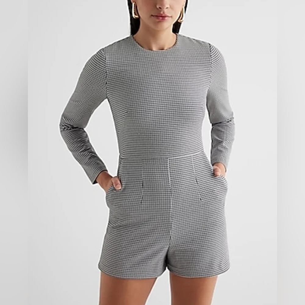 Express sz 2 houndstooth long sleeve romper black white sz 2 new